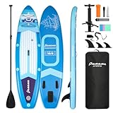 Panana Aufblasbares Stand Up Paddle Board mit Premium SUP Board Zubehör, Surfbrett Surfing Board Kit, Verstellbares Paddel, Hand Ultra-Leicht, Rutschfestes Deck (305 x 76 x 15cm Marine)