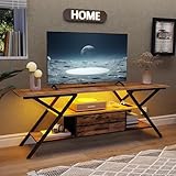 Trironsun Rustikaler TV-Schrank bis zu 55 Zoll TV-Konsole mit Ladestation und LED-Licht TV-Regal 2 Lagerung Stoff Schubladen Entertainment Center für Schlafzimmer Wohnzimmer