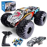 KINSAM Ferngesteuertes Auto, 20 km/h für Kinder ab 6 8 10 Jahre,Spielzeug Monstertruck Ferngesteuert mit 2 Akku 1000Mah(60min Spielzeit),2.4GHz RC Car für Anfänger,RC Buggy Offroad mit 2 Karosserien ﻿