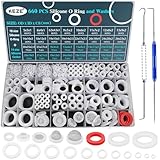 KEZE 660-teiliges Set mit 18 transparenten Silikon-O-Ringen und 14 Silikon-Unterlegscheiben für Dichtungen, Wasserhähne, Schläuche