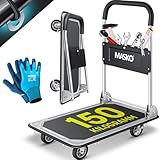 MASKO® Plattformwagen Transportwagen Lagerwagen Klappbar Inkl. Arbeitshandschuhe | 150 kg Tragkraft | Feststellbremse Transporthilfe | Mit 6 Sicherungsösen | 360° Lenkrollen | Paketwagen Klappwagen