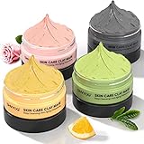 Ton-Gesichtsmasken-Kit, Gesichtsmasken Set Vitamin-C-Maske mit Kurkuma, Schlammmaske aus dem Toten Meer, Grüntee, Rosen, zur Tiefenreinigung, Ölkontrolle und Porenverfeinerung, 240g