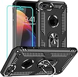 Yiakeng iPhone 8 Plus Hülle, iPhone 7 Plus Hülle mit Schutzfolie, Stoßfest Schutzhülle Mit Ring Standfunktion Case Cover für iPhone 8 Plus/7 Plus (Schwarz)