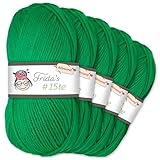 Frida's Wollhaus Frida's 5 x 100 g #15te Allround Basic Garn Babygarn Wolle Stricken Häkeln weich 45 Farben (846 | Grün)