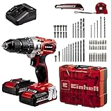 Einhell Akku-Schlagbohrschrauber TE-CD 18/2 Li-i +64 (2x2,0Ah) Power X-Change (Li-Ion, 18 V, 44 Nm, 2-Gang-Getriebe, inkl. 2x 2,0 Ah Akkus, Ladegerät, Koffer, 64-tlg. Zubehör-Set)