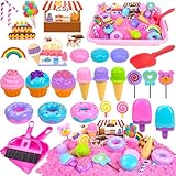 HIULLEN Kinetischer Sand Set, Magic Sand Eiscreme mit 1 KG Sand, Zaubersand Geschenk für Mädchen, Sandspielzeug Spielsand für Kinder, Strandwerkzeuge Sensorisch Sandspielzeug