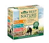 Dehner Best Nature Katzenfutter Multipack, Nassfutter, für ausgewachsene Katzen, je 2 x Kalb / Wild / Huhn / Kaninchen, 8 x 85 g Beutel (680 g)