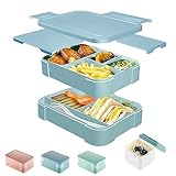 CALIYO Brotdose Kinder mit Fächern, 1550ml Bento-Box, Auslaufsicher Lunchbox Kinder, Jausenbox für Schule/Büro/Picknick| BPA-frei | Mikrowellen- und Spülmaschinenfest | Kinder & Erwachsene（Hellblau）