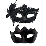 Venezianische Maskerade Maske, 2PCS Halloween Maske Klassische Spitze Augenmaske Maskenball Damen Herren Fasching Maskes Dress-Up Zubehör für Karneval Halloween Maskerade Party Kostüm(Schwarz)
