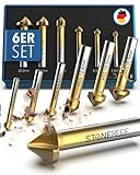 Senkbohrer Set aus HSS Stahl [6-teilig inkl. Aufbewahrungsbox] – für Metall & Holz, Kegelsenker, Versenker, Holzsenker, Entgrater – präzises Bohren und Senken für Profis