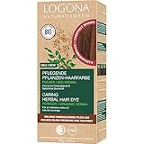 LOGONA Naturkosmetik Pflegende pflanzliche Haarfarbe, Veganes Haarfarbe-Pulver mit Bio-Henna für intensive Farbe und Glanz, Pflanzenhaarfarbe in Kastanienbraun (Braun), 1 x 100g