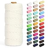 Makramee Garn 3mm x 100m, Baumwollkordel Farbig Baumwollgarn Geflochten Baumwollseil, Natürliche Baumwollschnur für Makramee Wandbehang, Blumenampel, Vorhang und Mehr DIY Deco, Natürlich