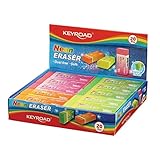 KEYROAD Radiergummi NEON/Radierer für Bleistift und Buntstift/ 20 Stücke - verpackt im Display/Mischung aus Farben/Ideal für Schule und Büro
