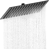 HAUSPROFI Kopfbrause 12 Zoll aus Edelstahl 304 - Duschkopf Regendusche mit Selbstreinigenden Düsen - Quadratischer Duschkopf Luxus Regenbrause Regenduschkopf - Mattschwarz (30CM)