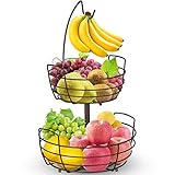 Bomclap Obstschalen Obstkorb 2 Tier Obstschale mit Bananenhalter,Brotkorb Gemüsegestell,Bronze