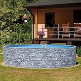 Paradies Pool® Aufstellpool Splash Pool Komplettset rund 460 x 90 cm Stein Filteranlage Leiter Vlies