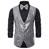 Herren Weste Schwarz Glänzend: Anzugweste Herren 4Xl Schwarz Performance-Westen Graceful Clubweste Funky Zunftweste Weste Rock Punk Vest Hochzeit Für Groomsmen Outfit Als Abschlussball Tanzkleidung