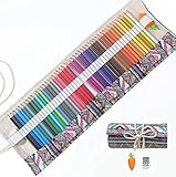 jilide Radierbares Buntstifte-Set für Erwachsene und Kinder, Buntstifte zum Zeichnen, Skizzieren, Erwachsenen-Malbücher mit Radiergummi, Spitzer, Leinwand-Bleistiftrolle, 48 Farben