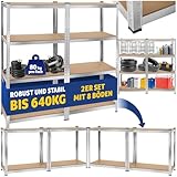 tectake® 2X Werkstattregal, Schwerlastregal, Regalsystem stehend mit 8 Regal Böden, Metall Lagerregal, Kellerregal, Werkstatteinrichtung, Garage, Steckregal, zur Aufbewahrung, Lastenregal - 640 kg