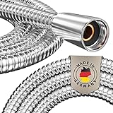 PRISMA Brauseschlauch 2m Edelstahl mit doppeltem Verdrehschutz. Duschschlauch MADE IN GERMANY - Extrem flexibel, verdrehsicher, mit Knickschutz. Duschschlauch mit Drehwirbel