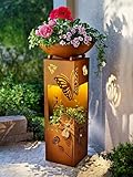 Weltbild Pflanzsäule Butterfly mit LED-Beleuchtung – Metall, Rost-Finish, abnehmbare Schale, 70 cm Höhe, für drinnen & draußen, inklusive 6-Stunden-Timer, 1 Stück