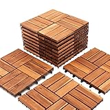 Ikodm Holzfliesen Akazienholz Terrassenfliesen, 33 Stück, 3 m² Balkonfliesen set, 30 x 30 cm Gartenfliesen für Garten Terrasse Balkon Patio, Leicht verlegbar, wetterfest, Braun