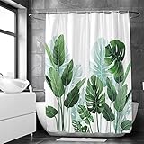 Loti Living Duschvorhang 180x200 cm - Grün Strelitzia Pflanzen Design - Anti Schimmel & Waschbar – Stoff aus Textil – Wasserdicht – Inkl. 12 Ringe – Badewannenvorhang für Dusche & Bad - Polyester