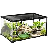 PawHut Terrarium für Reptilien Reptile Fütterungsbox Glasterrarium Amphibien Spinnentiere mit Thermometer Reptilienzuchtbox Metall Schwarz 50 x 30 x 25 cm