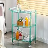 Rollwagen aus Acryl mit 3 Etagen, mit Rollen und Griff, transparenter Beistelltisch, Aufbewahrungsregal, Nizer, multifunktional, mobiles Weinregal, Servierwagen für Küche, Esszimmer, Wohnzimmer