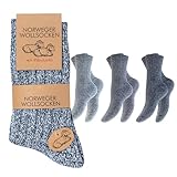 3 Paar Warme Norweger Socken | Dicke Wollsocken mit Frotteepolsterung (39-42, Blau Mix)