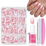 Nagel Tips Set - 240 Stück Französisch Falsche Nägel Zum Aufkleben - Weiß Rosa Gradient Design Künstliche Fingernägel Full Cover Fake Nails soft gel Natürliches & Angenehmes Tragegefühl (Pink Mandel)