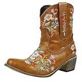 Cowboy Stiefeletten Damen Westernstiefel Vintage Lederstiefel Damenstiefel Blumen Cowboystiefel Motorrad Biker Boots Reitstiefel Arbeitsschuhe Schlupfstiefel Herbst Winter Kurzschaft Stiefel