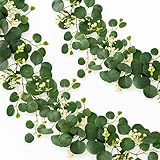 JcvPot 2 Stück Eukalyptus Girlande, Künstliche Girlande Pflanze 1,8m, Eukalyptus Deko Für Hochzeitsbogen, Gartenparty, Tischdeko, DIY-Projekte, Innen- Und Außenbereich