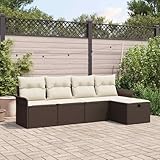 QJBSAVVA Gartensofa Set 5-TLG 251x117x85 cm Poly Rattan in Braun Creme mit Stauraum Modernes Outdoor Lounge Sofa Gartenmöbel Balkon Sitzecke für Garten Terrasse Klein bis Groß