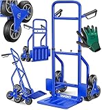 MASKO® Treppenkarre Sackkarre 200kg Transportkarre Treppensteiger Stapelkarre,klappbar Treppensackkarre Hartgummireifen| Kunststoff Griffe | Stahl Rahmen | 3-Fach Sternräder |Inkl. Handschuhe,Blau