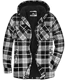 SwissWell Herren Hemdjacke Verdicken Karierts mit Reißverschluss Flanelljacke Plüschfutter Freizeit Gefüttert Kapuzenpullover Männer Winter Hemd Fleece Hoodie Winterjacke mit Taschen(Schwarz XL)