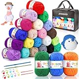 ZHHGOO Acrylwolle Set,24 Farben Wolle Set,40g Baumwollgarn,Baumwolle Wolle mit 2 Häkelnadeln, Stricken für Anfänger Set zur Herstellung von Haustierkleidung,Handtüchern,Hüten,Handschuhen