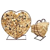 XXL 2'er Set Brennholzablage Kaminholzablage Standregal Kaminholzregal Herz aus Stahl in Rost-Optik 53 x 20 x 51,5 cm und 77 x 26 x 74 cm