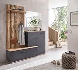 moebel-dich-auf Garderoben-Set Como Flurgarderobe Paneel + Schuhschrank + Spiegel in anthrazit/Artisan Eiche Nb. (Garderoben-Set)