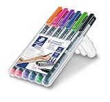 STAEDTLER permanenter Universalstift Lumocolor, wisch- und wasserfest, sekundenschnell trocken, F-Spitze - Linienbreite 0,6 mm, 6 Marker in brillanten Farben, 318 WP6-1