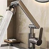 Biigdan Vorfenster Küchenarmatur Klappbar, Spülarmatur mit 2 Strahlarten Faucet, 1080° Flexibler Mischbatterie Wasserhahn Küche,fürs Bad/Waschbecken, Bleifrei/Nickelfrei Edelstahl (Modern)