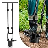 W&H Blumenzwiebel-Pflanzwerkzeug, Gezahnte Pflanzhilfe für Blumenzwiebeln mit Doppeldruckhalterung, Garten-Werkzeug zum Graben, Erdeproben, Umpflanzen, Blumenpflanzen - Schwarz, 9cm Durchmesser
