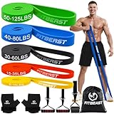 FitBeast Widerstandsbänder Set 5er, Fitnessbänder/Sportbänder mit Griffen & Türanker für Ganzkörpertraining, Krafttraining & Zuhause (5-teiliges Set 5-125 LBS)