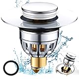 Wansiven Waschbeckenstöpsel, universelle Pop-up Spülbeckenstöpsel mit Abflusssieb, Edelstahl-Abflussstöpsel mit Schlagkern, Passend für Küchen- und Badezimmerspülen mit einem Durchmesser von 34–40 mm