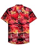 siliteelon Hawaii Herrenhemd Kurzarm Sommerhemd Freizeit Blumen Shirt Regular Fit Urlaub Button Down Strand Hemden Rot Tropische L