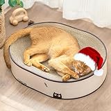 Conlun Katzen-Kratzbrett, Ovales Kratzpappe für Katzen, 2-in-1 Design aus Naturkarton, Kratzsofa-Lounge mit geschlossenem Krümelboden,Sofort nutzbar – Keine Montage,Stylische Farben für jedes Zuhause