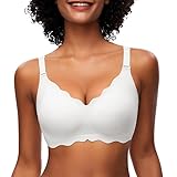 Jiuday Damen BH ohne Bügel Spitzen Soft BH Große Brüste Starker Halt Push Up Bügelloser BH Gepolstert Seamless Bequemer Nahtloser Bra V-Ausschnitt Minimizer Bralette (Weiß,2XL)