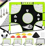 CATCHLUCK Fußballtor Kinder, Fussballtore für Garten Kinder, Pop Up Tore mit Zielbereichen, DREI Ziele, Fußball, 6 Hindernisse und Tragetasche, Grün