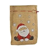 Riffelmacher 19531 - Jute-Sack Süßer Santa, Größe 36 x 48 cm, Natur, verschließbar, Geschenk, Tasche, Beutel, Verpackung, Weihnachten, Nikolaus