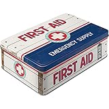 Nostalgic-Art Retro Vorratsdose Flach, 2,5 l, First Aid Blue – Emergency Supply – Geschenk-Idee für Dein Zuhause, Blech-Dose mit Deckel, Vintage Design